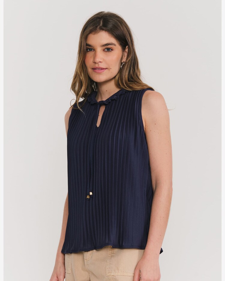 Riachuelo Blusa Sem Manga Plissada Azul Marinho