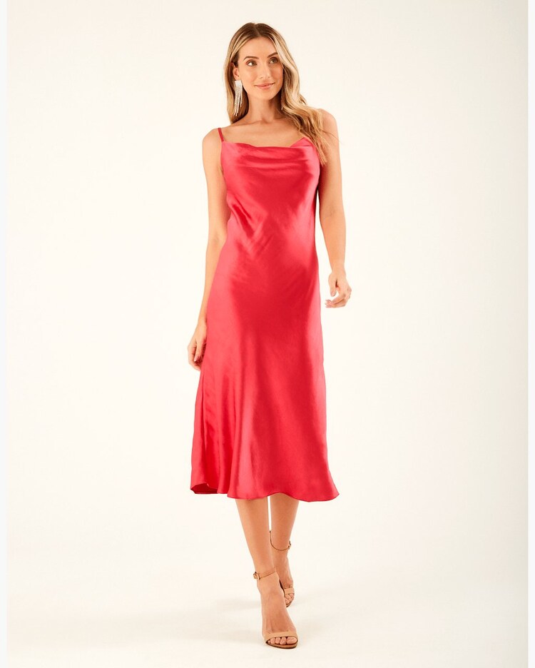 Riachuelo Vestido Degage Acetinado Vermelho