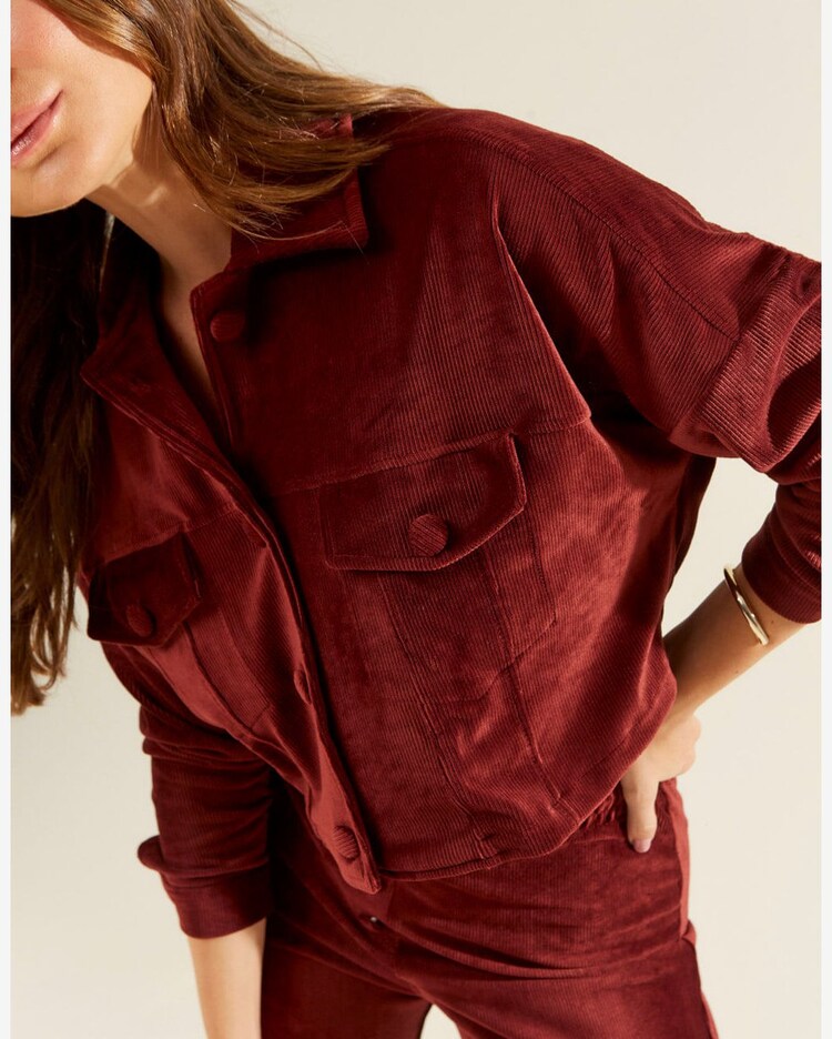 Riachuelo Jaqueta Cropped Veludo Cotelê Burgundy